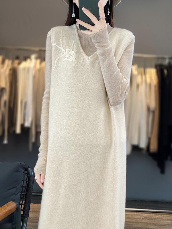ニットベスト レディース ロング丈 肩レース ウール100% 秋冬 膝丈 ゆるシルエット 体型カバー オーバーサイズ ノースリーブトップス 羊毛 婦人服|GRATIQUE MIEI