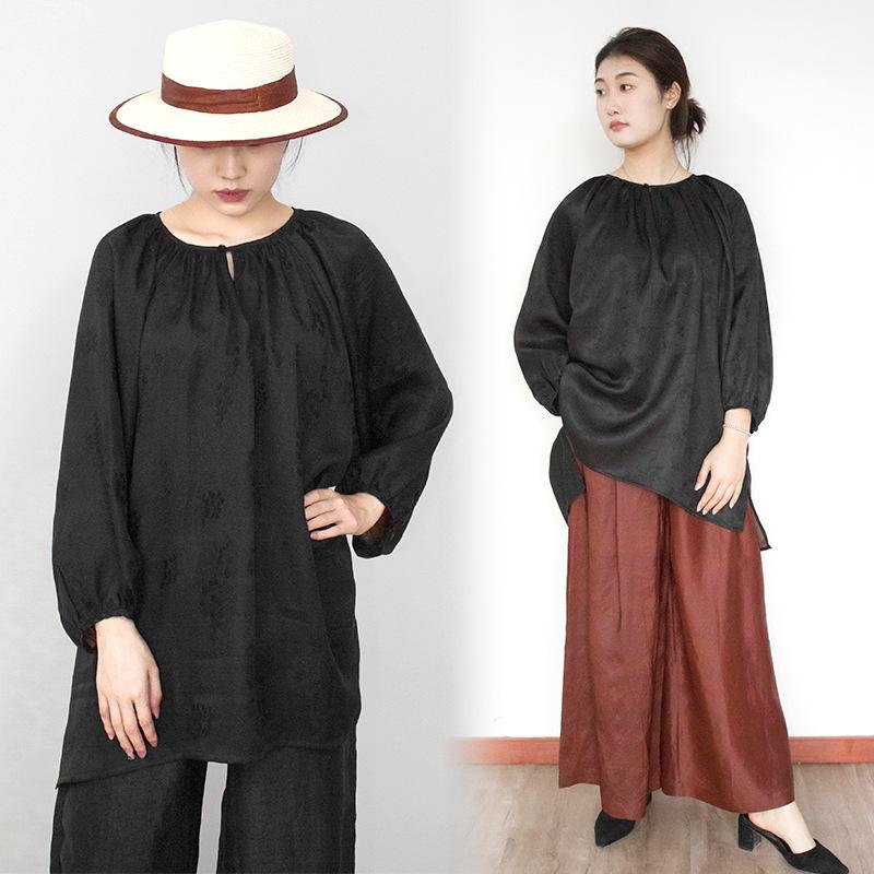 Tシャツ レディース 香雲紗 花柄 ランタンスリーブ 丸首 おしゃれ トップス エレガント ブラック｜GRATIQUE MIEI 16,707円