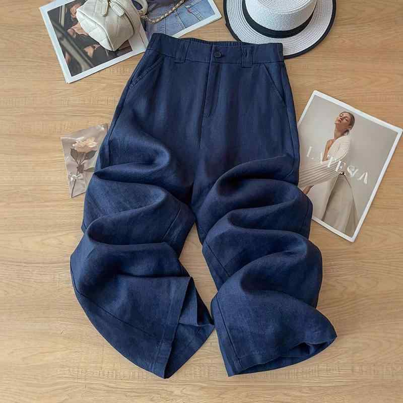 パンツ レディース パンツ ワイドパンツ リネンパンツ 麻 コットンリネン 綿麻 ハイウエスト ストレートパンツ 涼しい 薄手 接触 ゆるめ ゆったり 体型カバー ボトムス 春夏｜GRATIQUE MIEI