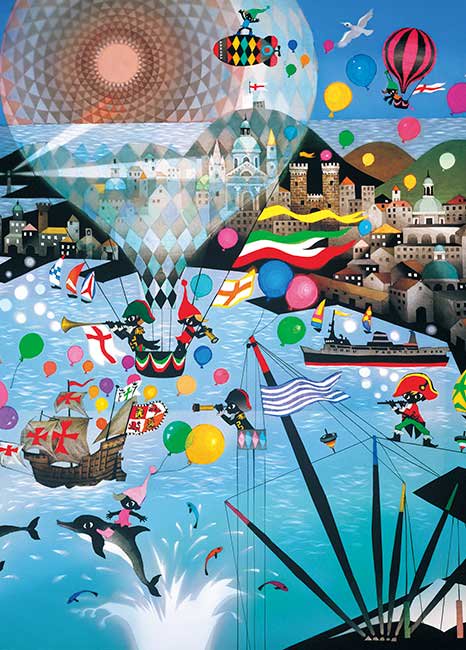 楽天市場】藤城清治 「猫と少女の音楽会」 セリグラフ シルク