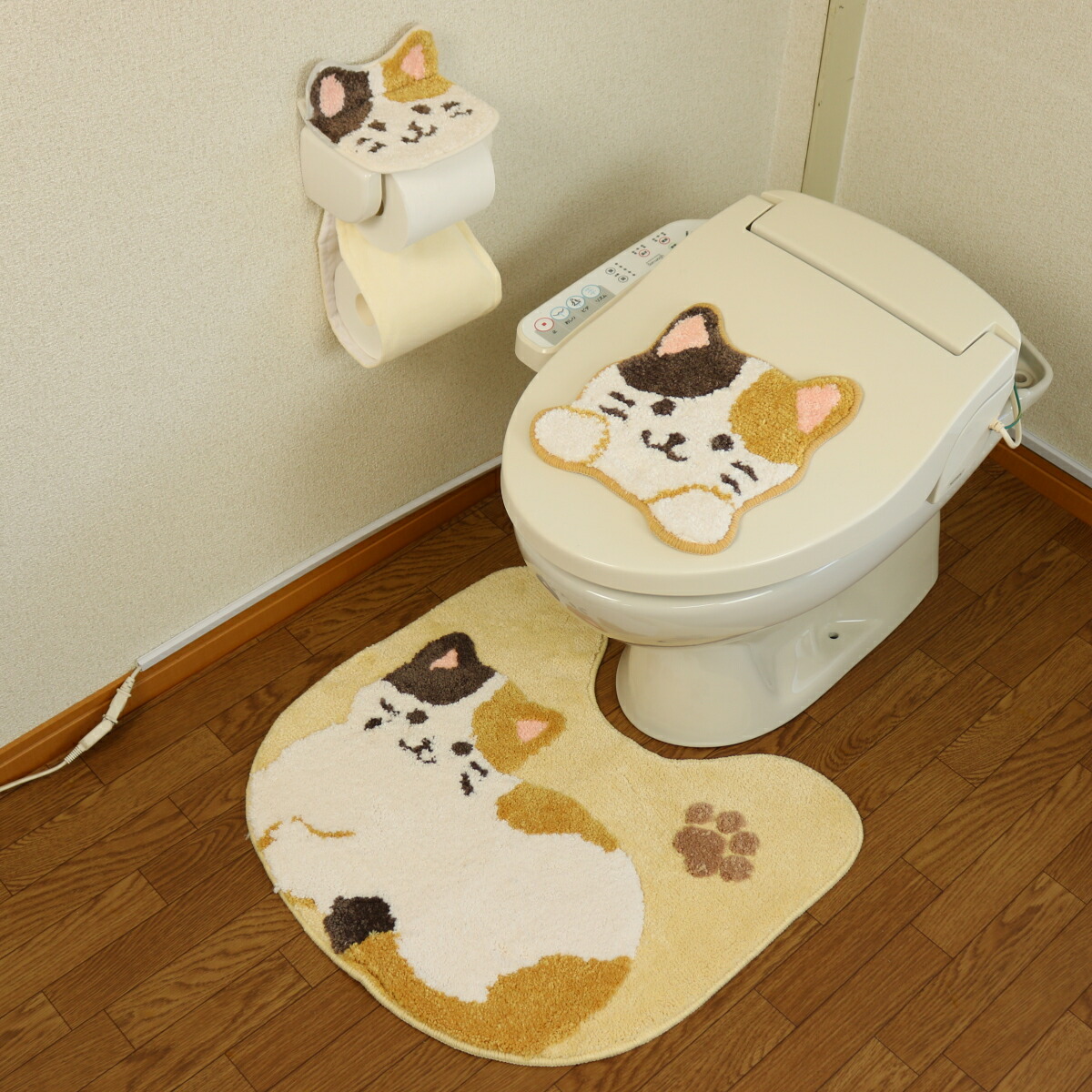 1704円 もらって嬉しい出産祝い ねこ トイレマット セット ３点 吸着タイプ かわいい にゃんこ 猫 キャット トイレ デコール ブラウン ふたカバー マット ペーパーホルダーカバー ファンディット アニマル 動物 豆しば わんこ 犬 ヒツジ 羊