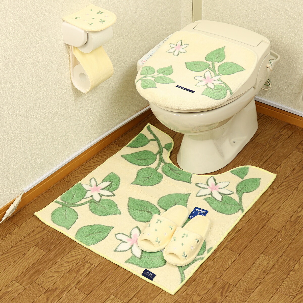 楽天市場 おしゃれ ロング トイレマット セット 4点 北欧 リーフ 洗浄暖房型 普通型 フタカバー 耳長 アイボリー ベージュ オカ グリーン ノルン かわいい緑色 華やか Proバイダー堺駅前店