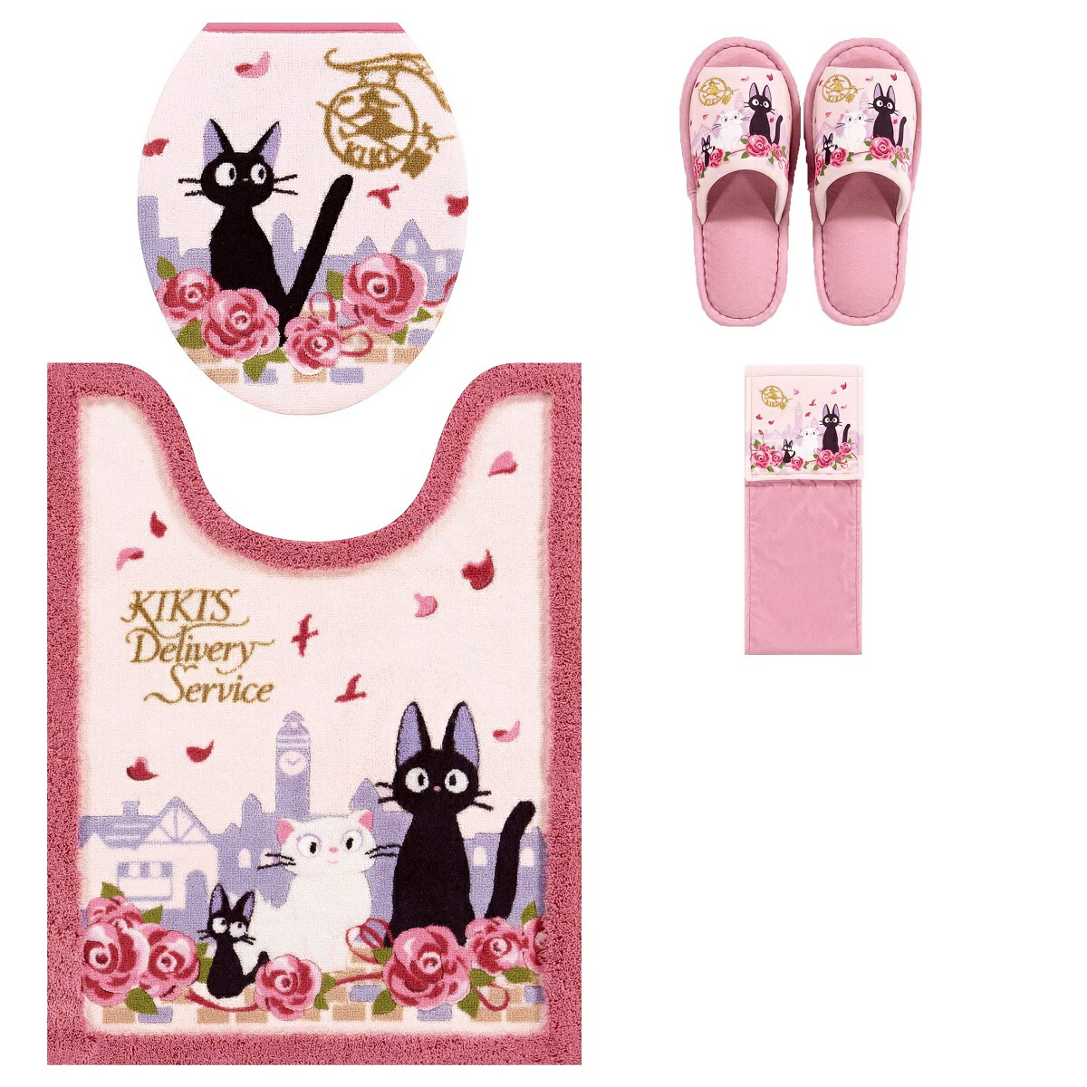 魔女の宅急便 ロング トイレマット セット 4点 普通型 ジブリ ジジとデート ピンク センコー 4点セット 黒猫 2020年 最新型