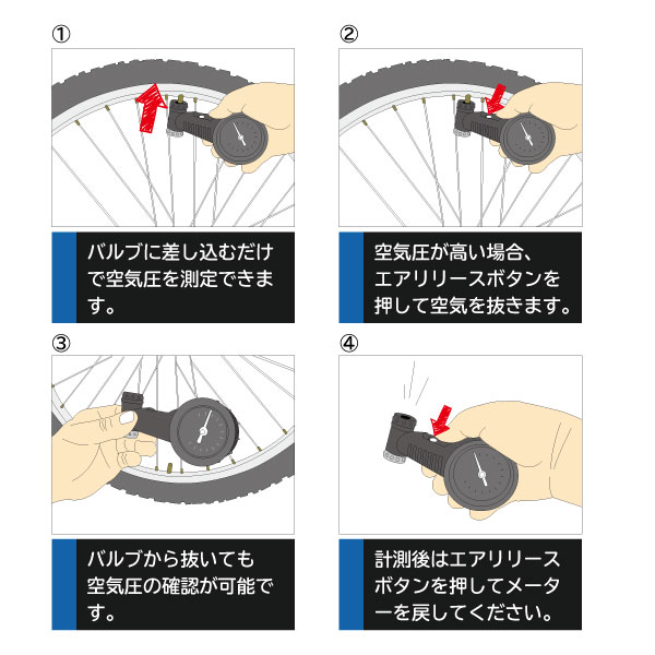 楽天市場 Pwt 自転車 タイヤゲージ エアゲージ 空気圧計 Ag160 Pwt