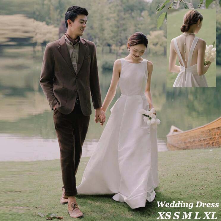 ウェディングドレス ノースリーブ シンプル 前撮り 演奏会ドレス Aライン バックオープン 結婚式 白ドレス ロング お花嫁 パーティー イブニングドレス 挙式 海外旅行 写真撮影 ブライダル 披露宴 二次会 ピアノ コンサート プレゼント ギフト 贈り物 送料無料|ぴょんぴょんショップ