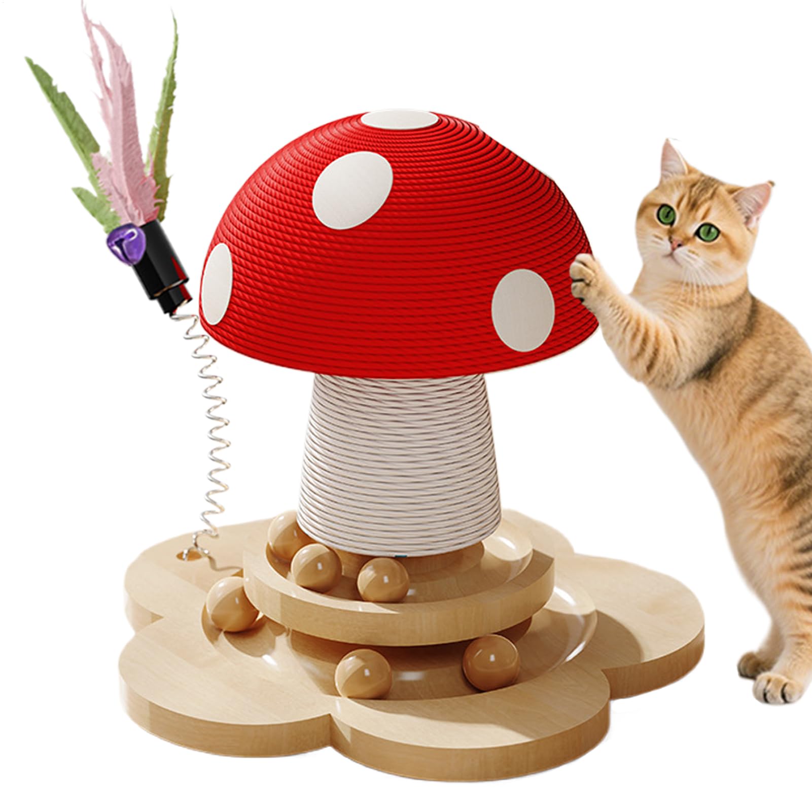 猫用爪とぎ台 マッシュルーム形木製ベースシザルタワー,猫用爪とぎポストツリー じゃらし付き - 家具保護機能と鎮静効果を備えた登り運動促進と環境エンリッチメント並びに運動や遊びを通じた退屈解消用 5,746円