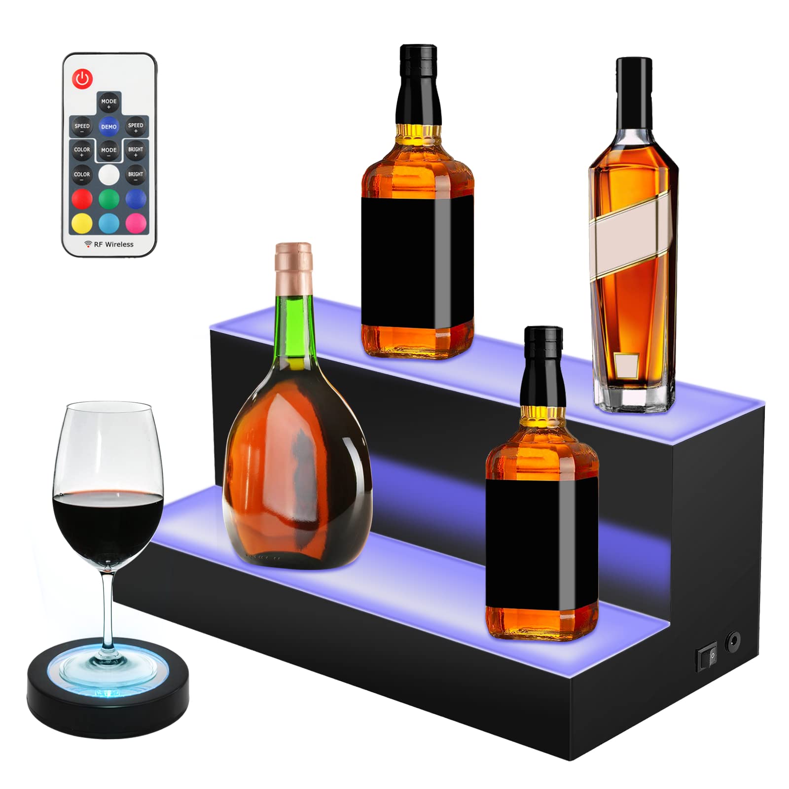 照らされたワインラック 飲料/ワイン発光ディスプレイスタンド LED点灯ワインボトル陳列棚 無線リモコン、防水、20色 色の変更可能 2層段付きワインラック バー、居間、レストランの装飾、その他の屋内外の場所 (40cm)｜ぴょんぴょんショップ