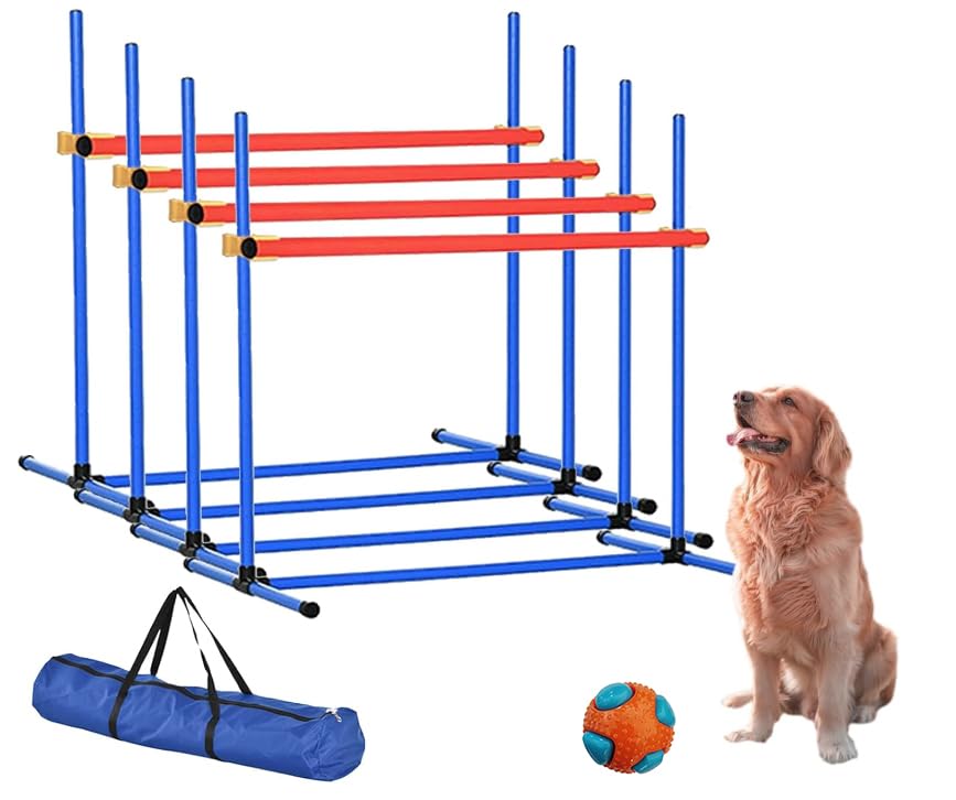 ドッグアジリティ 犬用 ハードル 初心者セット【4点セット ボールを贈る】高さ調節可能 自立・組立式 収納バッグ付き 犬の敏捷性機器 犬 アジリティ 高跳び 障害物 ストレス解消 運動器具 持ち運び便利 設置が簡単 どこでも設置 室内 屋外 屋外運動 公園(ホワイト)