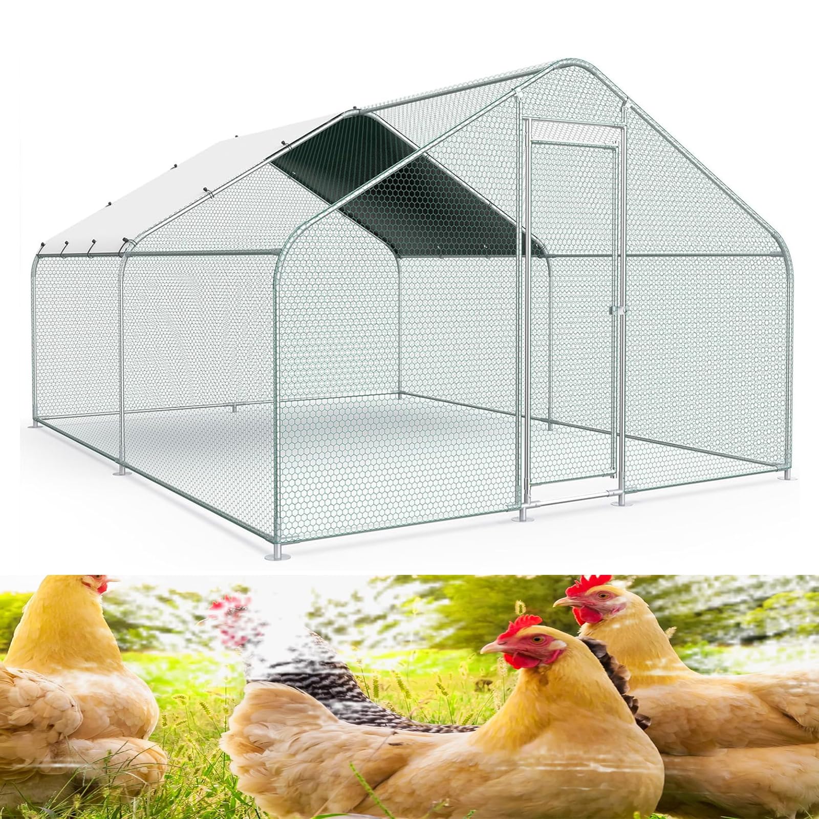 金属元素製鶏掘っ立て小屋 雨合羽性と日焼押しとどめる取りまかなう付き添い人室外意気地無し幽客掘っ立て小屋 大型鶏掘っ立て小屋 室外 屋内 後庭 栽培所用 - (6×幅3×高さ2M)