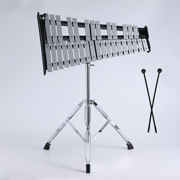 【限定!8%OFFクーポン】32音 鉄琴 グロッケン 音楽打楽器 グロッケンシュピール オルフ楽器 卓上鉄琴 スタンド 折りたたみスタンド ポータブル 収納ケース付き 演奏 音楽会 発表会 学芸会 高さ調節可能|ぴょんぴょんショップ