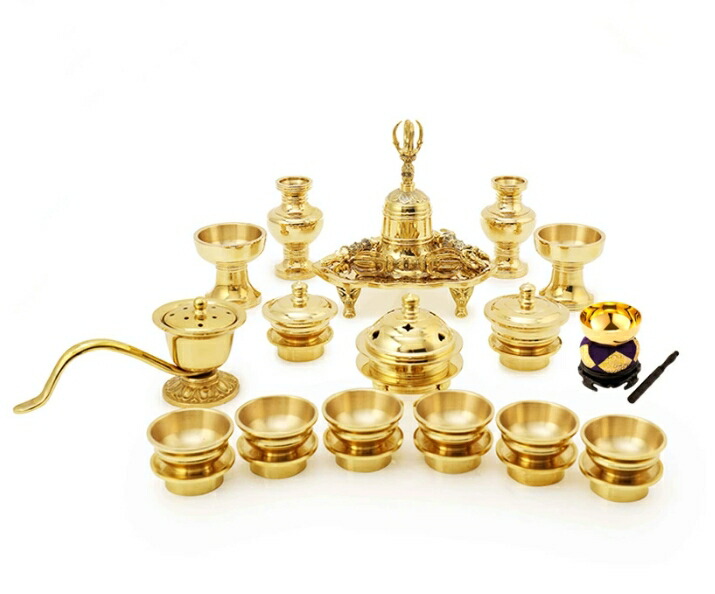 【送料無料】密教法具 前具 一面器 六器一組 仏器一対 華瓶一対塗香器 洒水器 金剛鈴 金剛盤 火舎香炉 五鈷杵 三鈷杵 独鈷杵全20種 護摩 収納ボックス付き|ぴょんぴょんショップ
