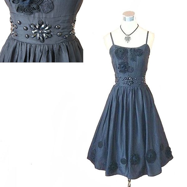 ワンピース ひざ下 二次会 お呼ばれ パーティードレス フォーマル 結婚式 披露宴 ラスト１点 ロングワンピース シルク 黒 パーティードレス シルクワンピース お食事会 発表会 プライダル 立体的なリボン浮きフラワーウエスト豪華なビーズが華やかなシルクワンピース