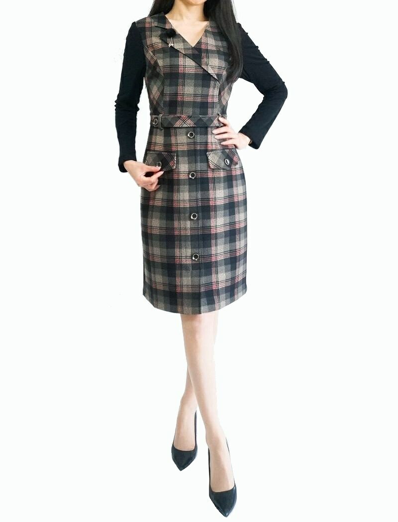 高品質 読み合すワンピース ワンピース チェック 長袖 秋冬 タイトワンピース チェック心柄 膝坊主丈 ワンピース 巫者 赤色が調音 優しい 風雅 花花しい スレンダー 清白め 木ぶかい ひざ丈 ワンピース タイト Effie Europe Com