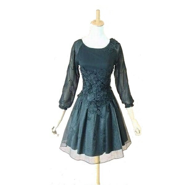 【２点よりどり１万円】ワンピース ドレス パーティードレス 花の刺繍袖が可愛いウエストレースフラワーワンピース ドレス 結婚式 二次会 花柄レース フォーマル ブライダル パーティードレス 刺繍 謝恩会 パーティー ドレスワンピ ふんわり｜スタイル美人　Q・T・fanfan
