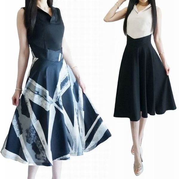 人気満点 楽天市場 着やせ効果抜群 ワンピース 半袖 きれいめ 大人 上品 夏 レディース エレガント 立て襟 ミモレ丈 ワンピ ひざ下 ノースリーブ 幾何学柄 チェック柄 ストライプ 花柄 無地 バイカラー 着痩せワンピ 膝丈 大きいサイズ 着物のような襟 脚長効果 30代40