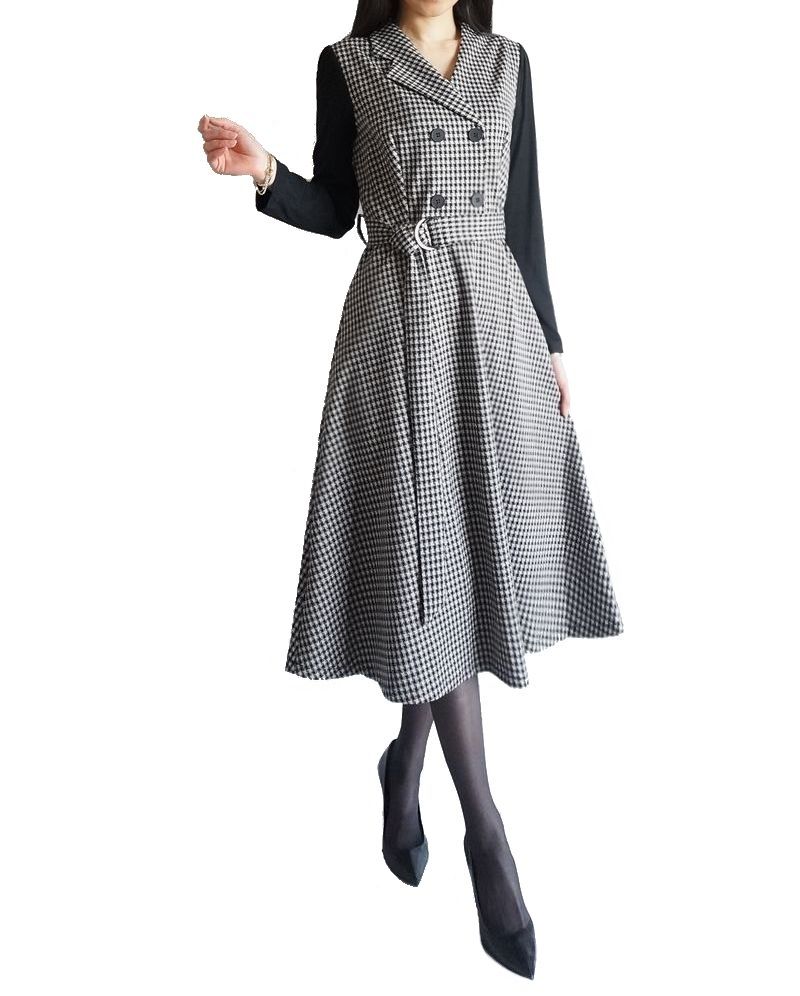 独創的 ロングワンピース 千鳥格子 秋冬 上品 優雅 エレガント レトロ ワンピース ロング フレアワンピース きれいめ ベルト ウエスト絞り ａライン 着やせ 大きいサイズ シンプル 新品即決 Www Estelarcr Com