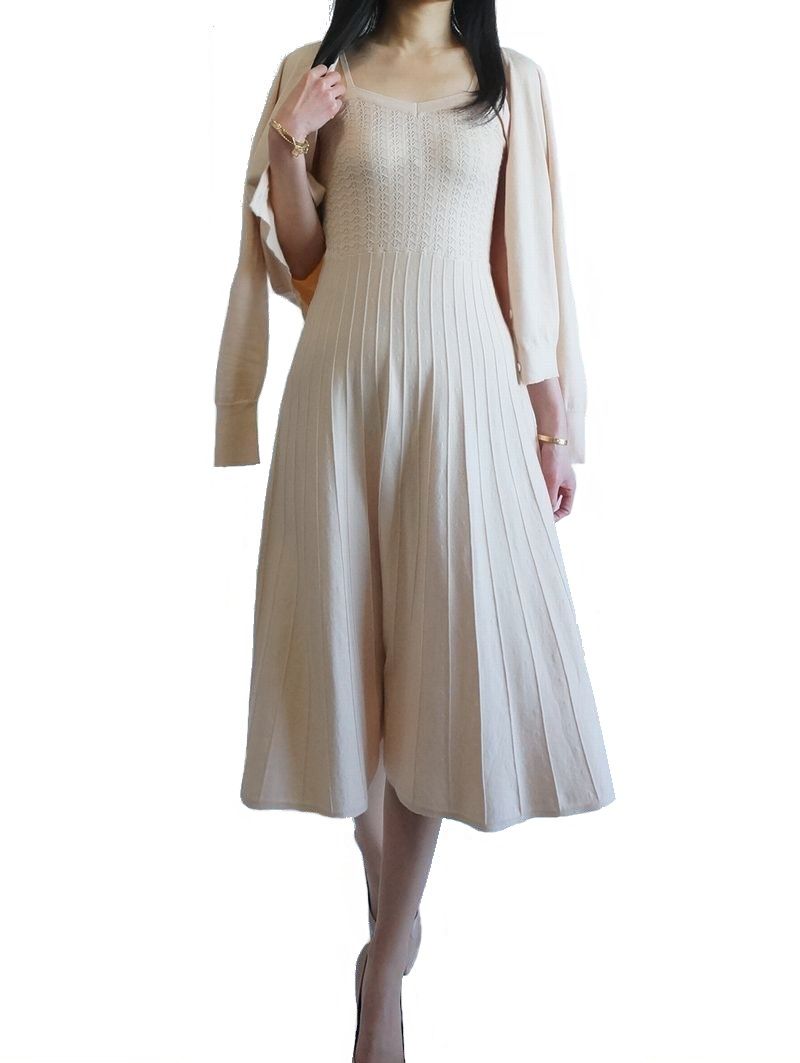 ニットワンピース キャミワンピ 清楚 ニットワンピ ２点セット 春 クーポンで Off カーディガン セット スプリング セットアップ ニット ワンピース カーディガンつき キャミワンピース キャミワンピ セット カーディガン 長袖 クリーム アイボリー 滑らか フレア