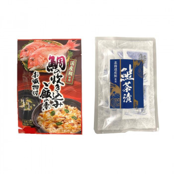 みなり 鯛の炊き込みご飯の素(1合用×2)お吸い物(3)付・鮭茶漬(4.0g×8) 各15個セット|QUOLI