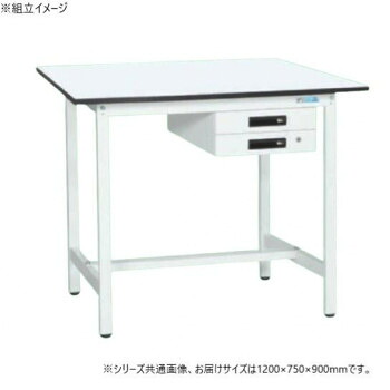 サカエ 軽量立作業台KADタイプ 抗菌加工 キャビネット2段付 1200&times;750&times;900mm KAD-127BMW｜QUOLI