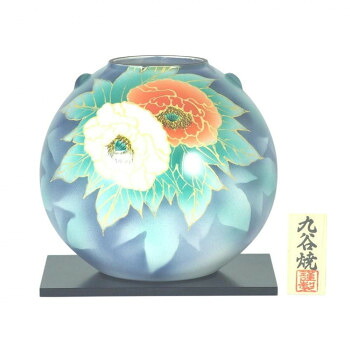 日本製 伝統工芸 九谷焼 万作作 8号花瓶 紅白牡丹 N175-04|QUOLI