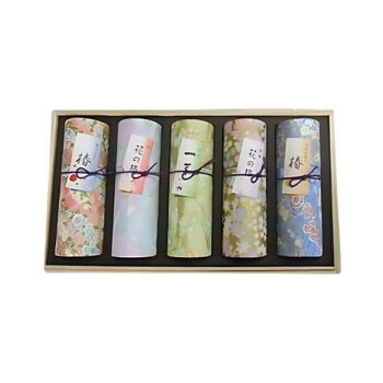 奥野晴明堂 花くらべ（5種アソート）和柄スタンド5本入 桐箱入り