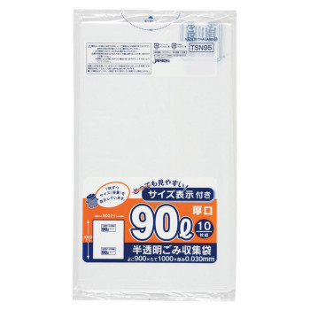 ジャパックス 容量表示入ポリ袋90L 厚口 白半透明 10枚&times;30冊 TSN95｜QUOLI