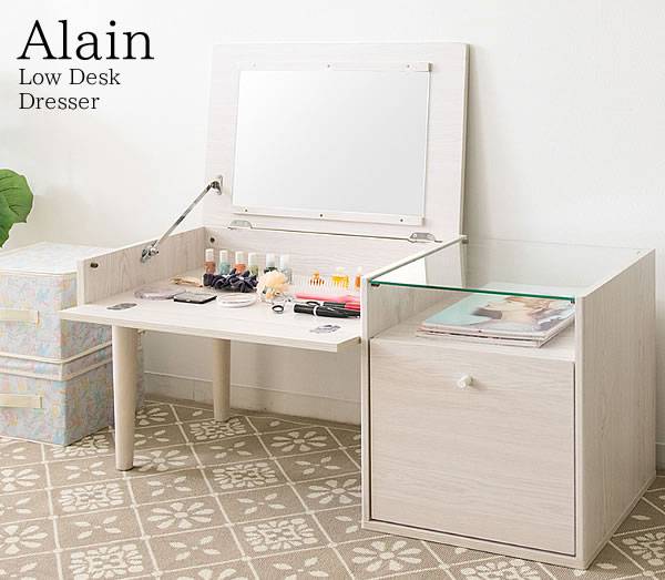 化粧台 収納 ドレッサー コンパクト テーブル おしゃれ デスク 大きい メイクボックス スリム 1面 北欧 折りたたみ 机 デスクタイプ 兼用 木製 幅110 Msselectronics Gr