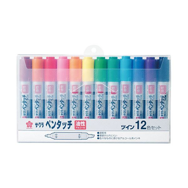 （まとめ） サクラクレパス油性マーカー ペンタッチツイン 12色（各色1本） PK-T12 1パック 【×3セット】