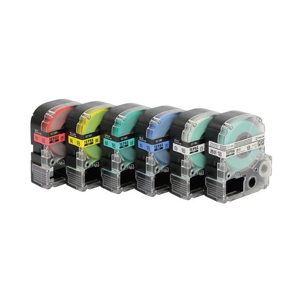 キングジム テプラ PRO テープカートリッジ ベーシックパック 18mm 赤・黄・緑・青・白・透明/黒文字 SC186T 1パック(6個:各色1個)