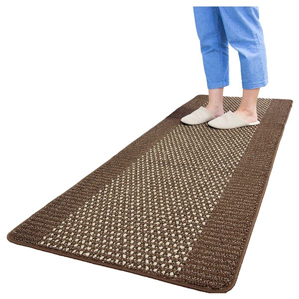 【3個セット】 シンプル キッチンマット/台所マット 【約60×180cm ブラウン】 長方形 洗える 防滑加工 『オカ 優踏生』 〔キッチン用品〕|QUOLI