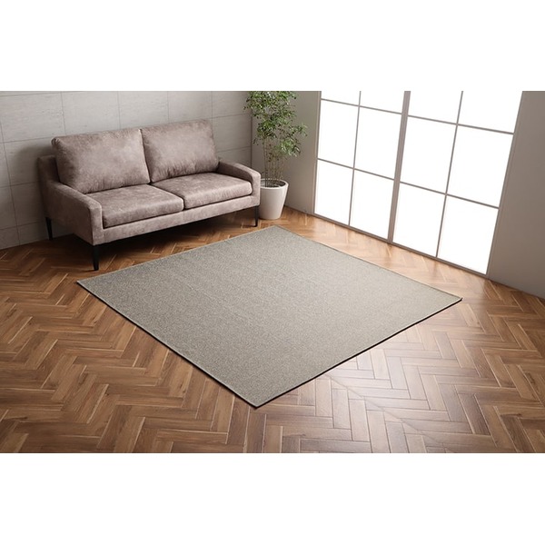 ラグ マット 絨毯 約3畳 約200×250cm ベージュ 長方形 洗える ヘリンボーン 滑りにくい 軽量 オールシーズン 床暖房対応【代引不可】|QUOLI