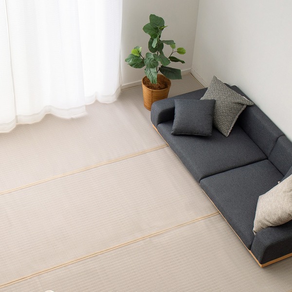 い草風 ラグマット 絨毯 江戸間8畳 約352&times;352cm グレー 洗える い草 カーペット 四条 しじょう ホットカーペット可 リビング【代引不可】｜QUOLI
