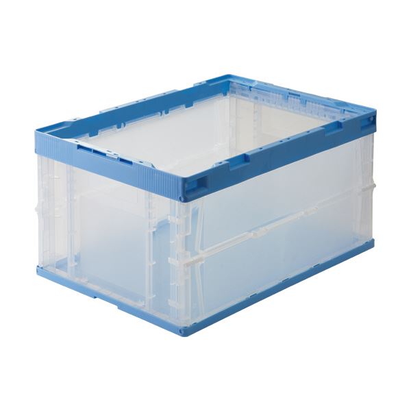 （まとめ） TANOSEE折りたたみコンテナ 一般タイプ フタなし 40L ブルー／透明 1台 【×3セット】