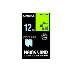 （まとめ）カシオ CASIO 蛍光テープ XR-12FGN 緑に黒文字 12mm【×5セット】