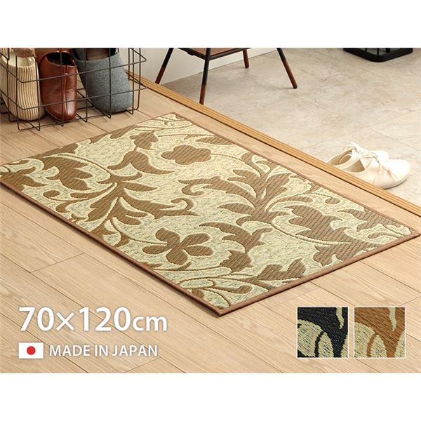 い草 玄関マット 約70×120cm ブラック 花柄 日本製 抗菌 防臭 湿度調節 弾力性 耐久性 湿度調節クッション性 ウレタン 室内【代引不可】 4,758円