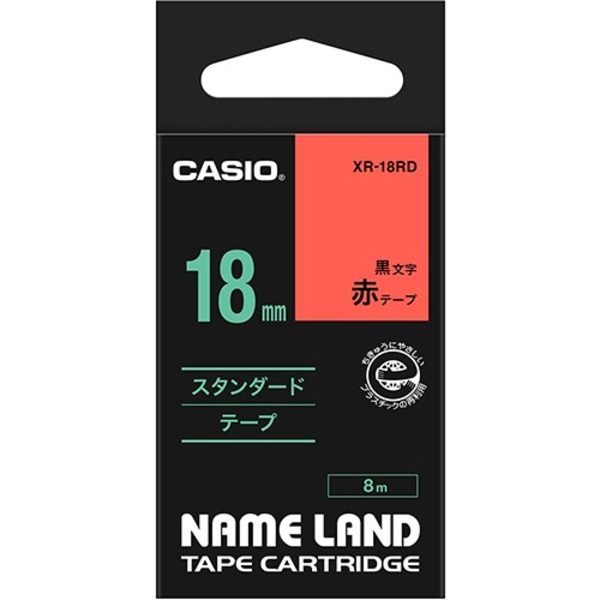 （まとめ） カシオ CASIO ネームランド NAME LAND スタンダードテープ 18mm&times;8m 赤／黒文字 XR-18RD 1個 【&times;4セット】｜QUOLI