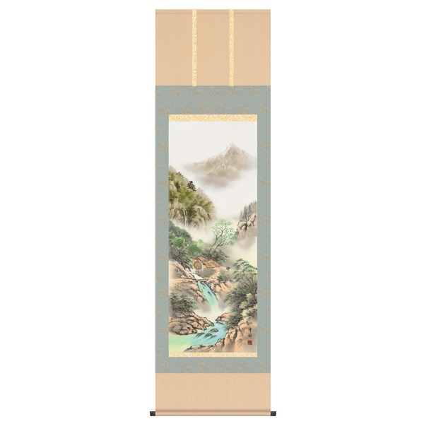掛け軸 長さ約1884mm 中山雪邨 掛軸 尺五 「彩色山水」 桐箱入り 日本製 掛軸｜QUOLI