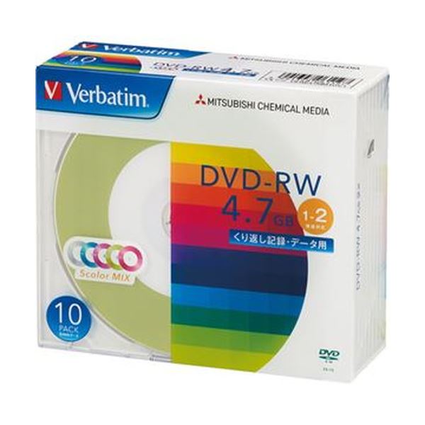 （まとめ）バーベイタム データ用DVD-RW4.7GB 1-2倍速 5色カラーMIX 5mmスリムケース DHW47NM10V1 1パック（10枚）【&times;10セット】｜QUOLI