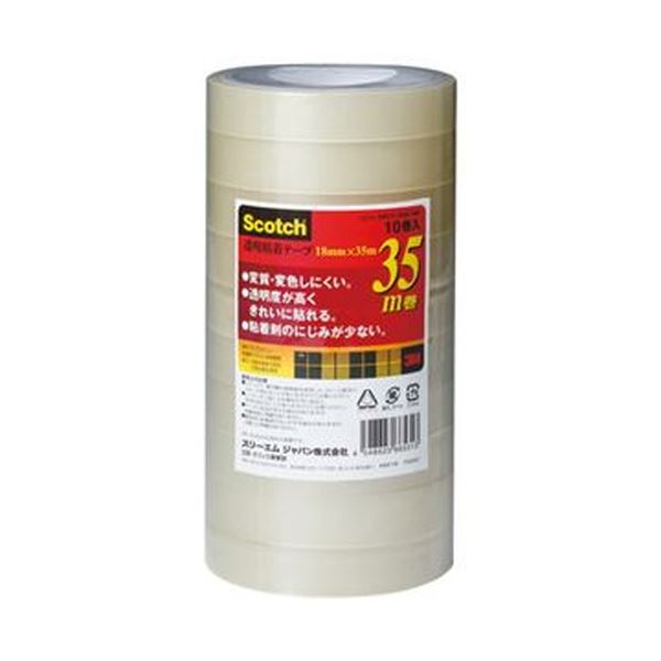 (まとめ)3M スコッチ 透明粘着テープ18mm×35m 500-3-1835-10P 1パック(10巻)【×20セット】