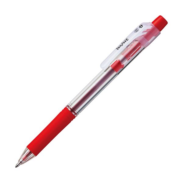 (まとめ) TANOSEE ノック式油性ボールペン ロング芯タイプ 1.0mm 赤 1セット（10本） 【×10セット】