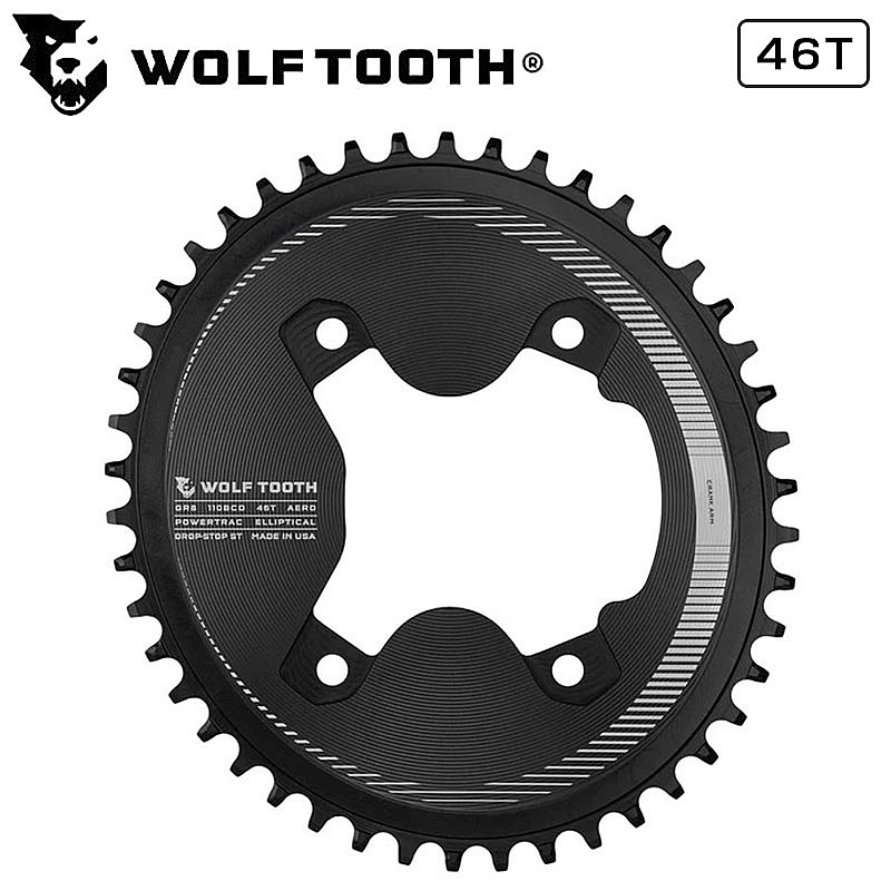 ウルフトゥース ASYMMETRIC 4-BOLT AERO CHAINRINGS （アシンメトリック4ボルトエアロチェーンリング）OVAL 110 BCD FOR GRX CRANKS DROP-STOP ST 46T Wolftooth