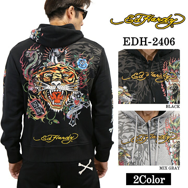 楽天市場】ED HARDY MENS SKELETON HOODIE SKUL&ROSES BLACK エド