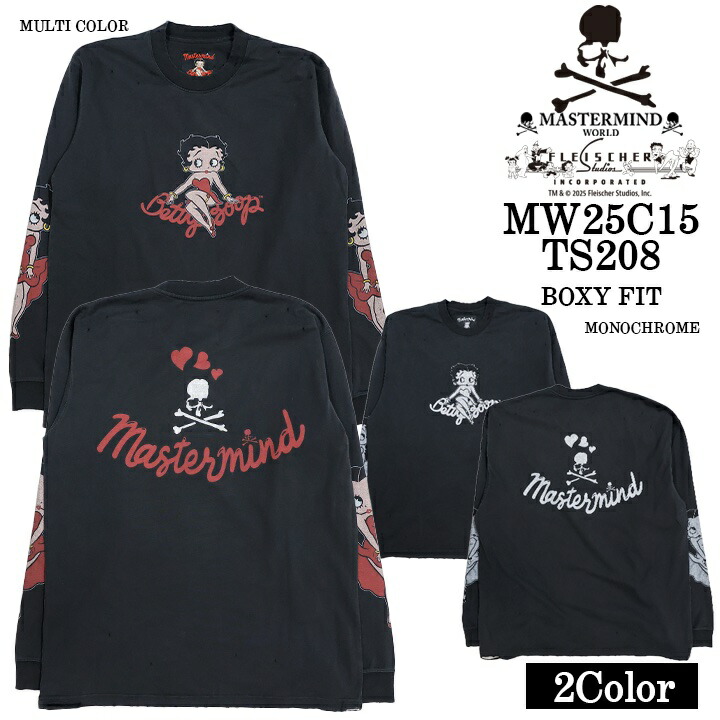 MASTERMIND WORLD BETTY BOOP L/S TEE DAMEGED [BOXY FIT] マスターマインド ワールド ベティー コラボ ダメージ加工 天竺 長袖Tシャツ mw25c15-ts208 12,870円