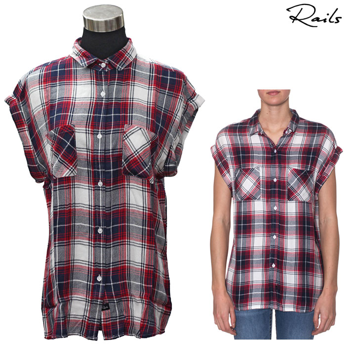 Rails レイルズ BRITT 半袖チェックシャツ ノースリーブ GRENADINE×NAVY rw25725r