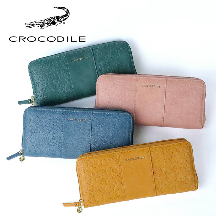 財布 レディース 長財布 ブランド ラウンドファスナー CROCODILE クロコダイル 財布 開運 縁起 南天 福寿草 型押し カードがたくさん入る 1100048