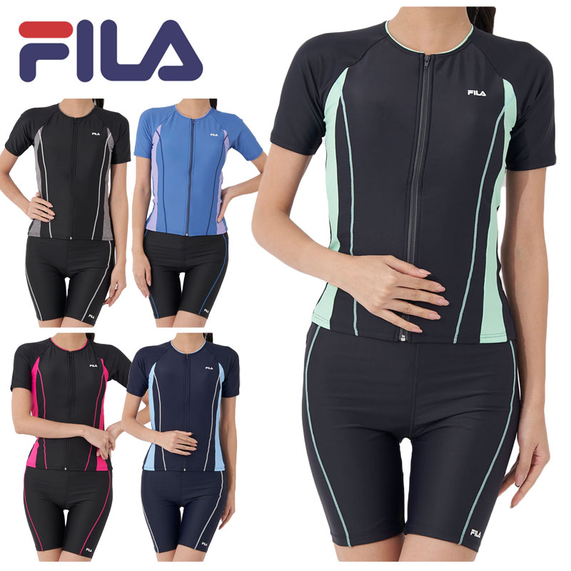 新品◆FILAフィラ・ワンピ型フィットネス水着・11号L・黒ピンク・めくれ防止 FILA フィラ レディース フィットネス 水着 ウェア 2点セット