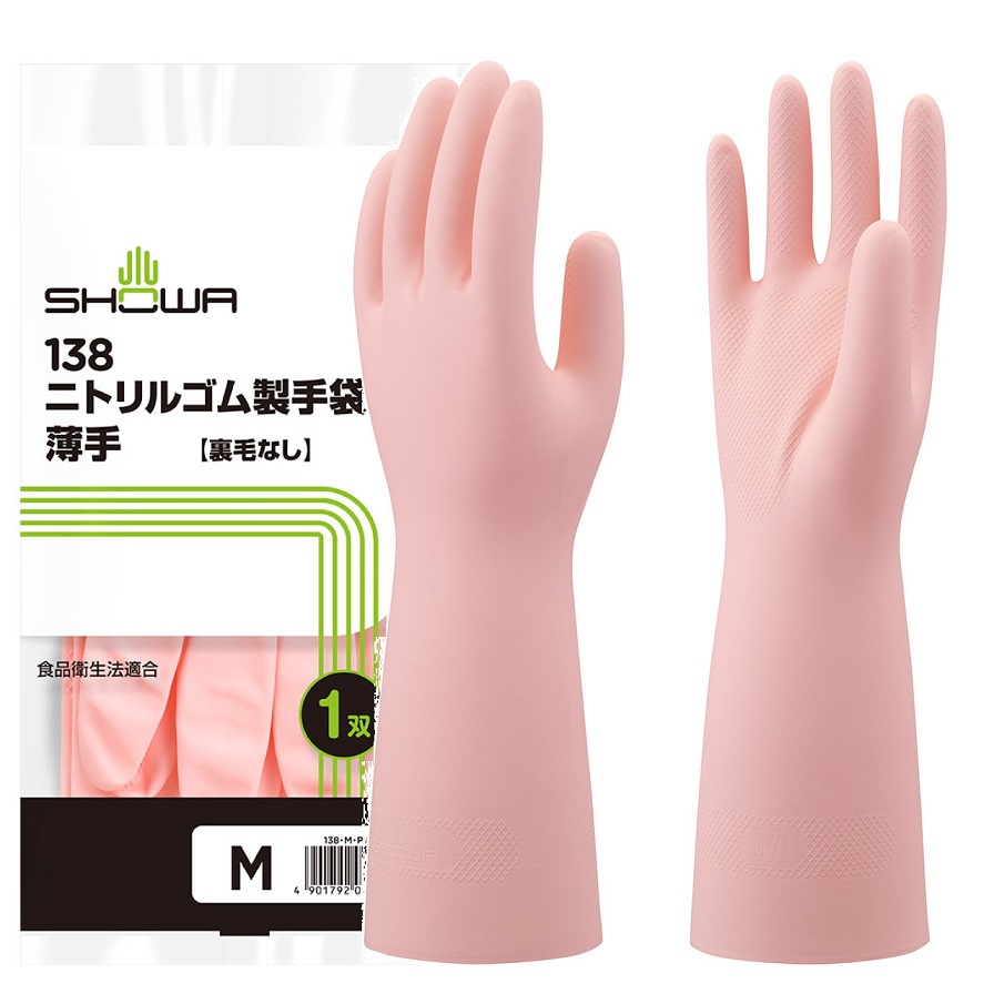 20双組（1双&times;20）SHOWA ショーワグローブ No.138 ニトリルゴム製手袋薄手［ピンク］｜七to八-Seven to eight-