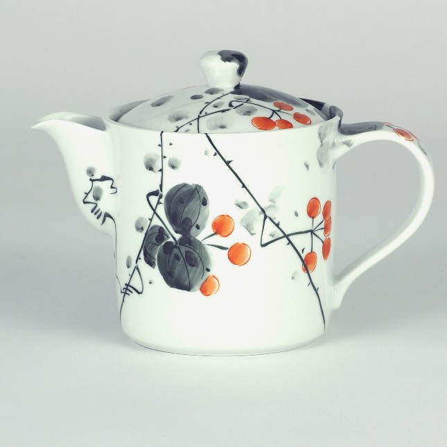 九谷焼 うまちゃ 旨茶ポット 石畳 赤 万作作（土岐と九谷のコラボ）ギフト プレゼント お祝い お返し 誕生日 記念日 九谷焼 コラボの通販