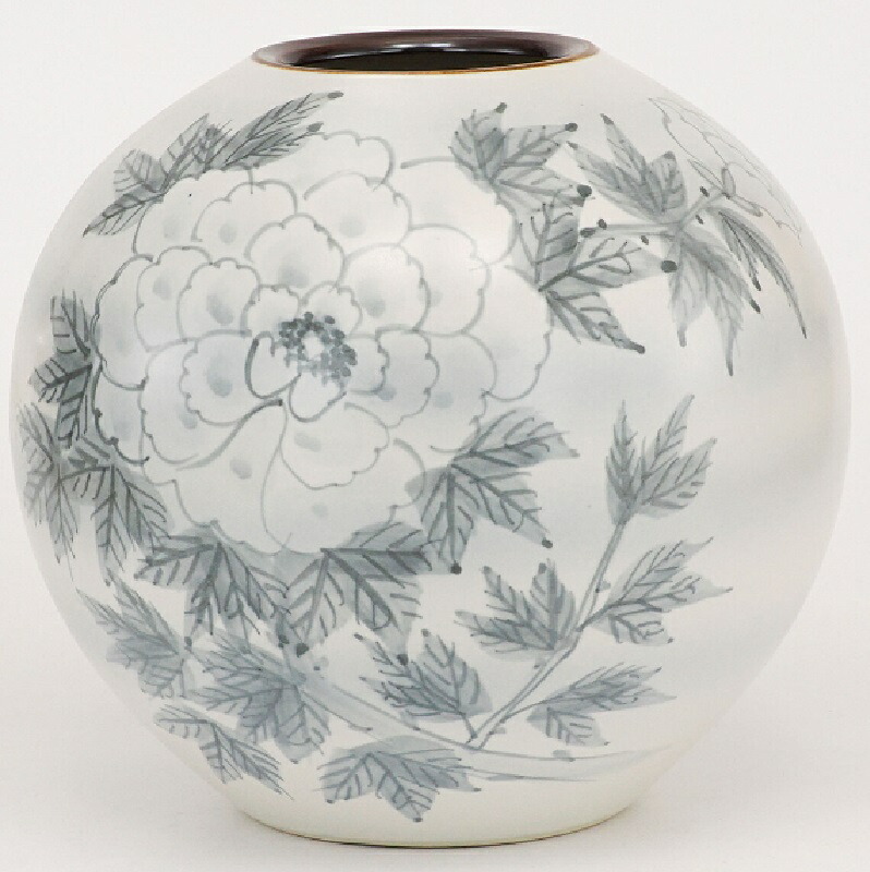 日本の言い慣わし芸術品【九谷焼】7号花立て 吹墨牡丹 花瓶-インテリア小物・置物