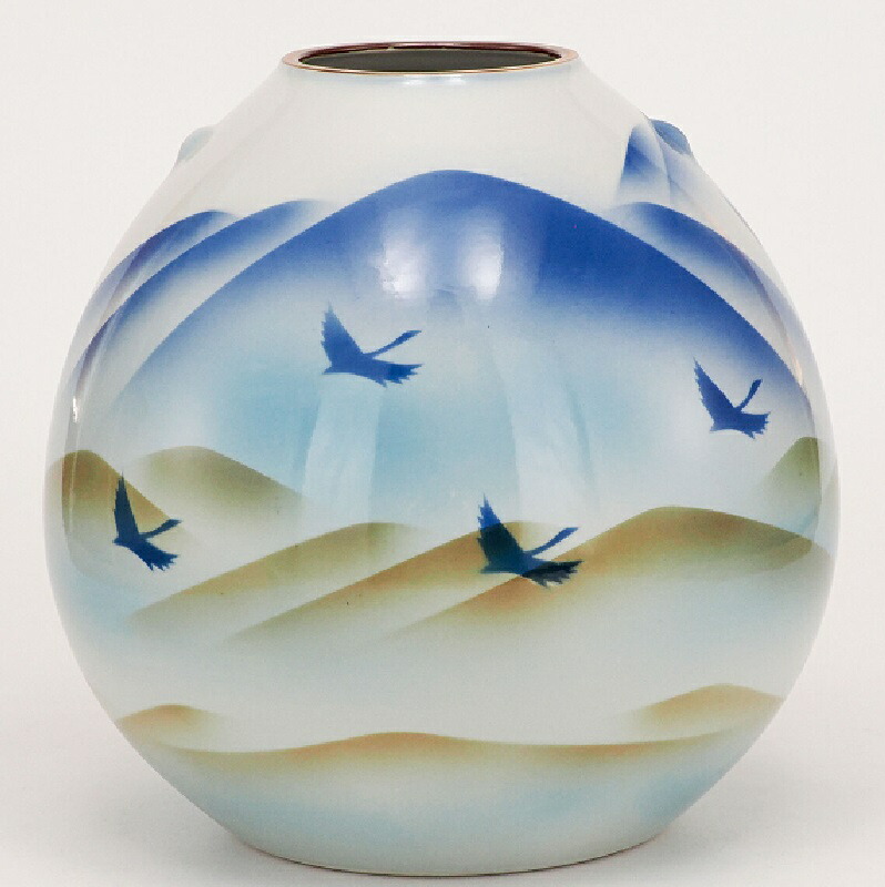 日本の言い慣わし芸術品【九谷焼】7号花立て 染付山岳地帯